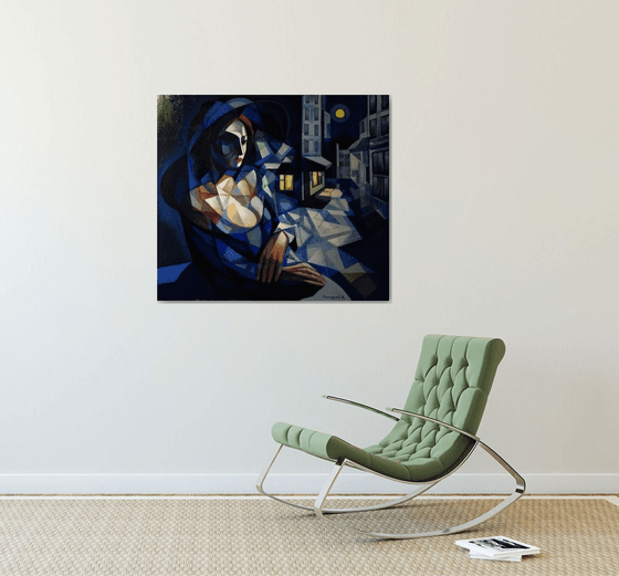 Night(90x80cm,  oil painting, ready to hang)