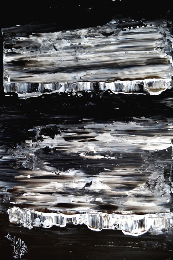 Modern abstract black and white - free shipping - palette knife painting