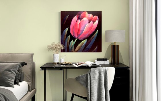 RED CRYSTAL TULIP ON A BLACK