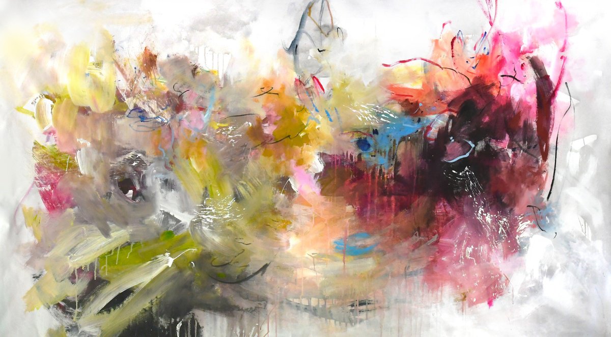 Abstract Acrylic Painting By Kirsten Handelmann, 83 X 50", Ingenuity, Original Artwork