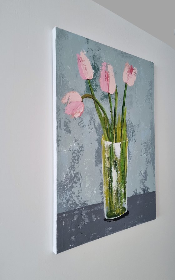 Vase with Pink Tulips