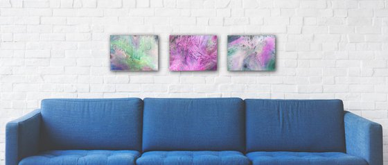 "Multiverse" - FREE USA SHIPPING - Original Triptych, Abstract PMS Acrylic Paintings Series - 36" x 9"