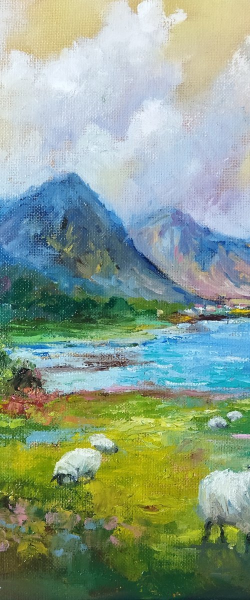 Scottish landscape with sheep by Ann Krasikova