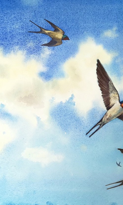 A Gulp of Swallows by Olga Beliaeva Watercolour