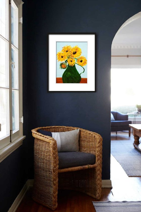 Sunflowers In A Green Vase