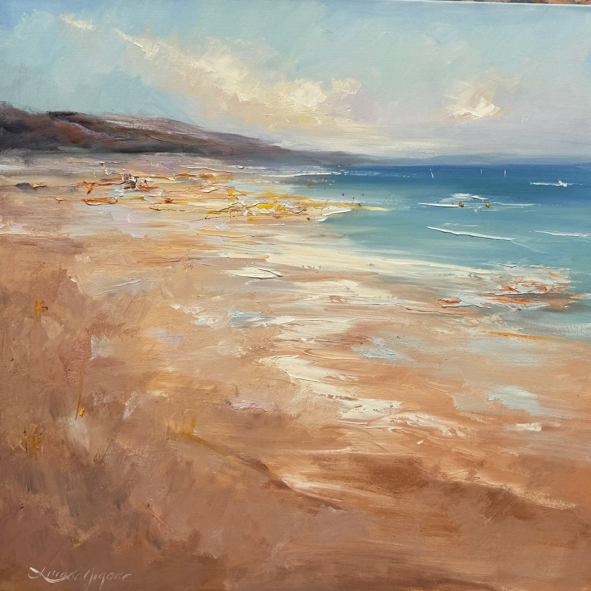 Impressionistic Landscape Oil Painting By Liliana Gigovic, 36 X 36", Sandy Beach No 3, Original Artwork