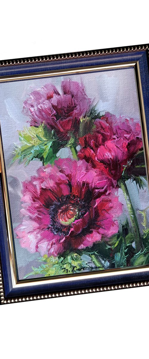 Purple poppies by Nataly Derevyanko