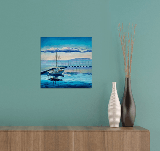 Ship Original Gouache Painting, Sea Ocean Artwork, Sail Boat Illustration, Coastal Home Decor