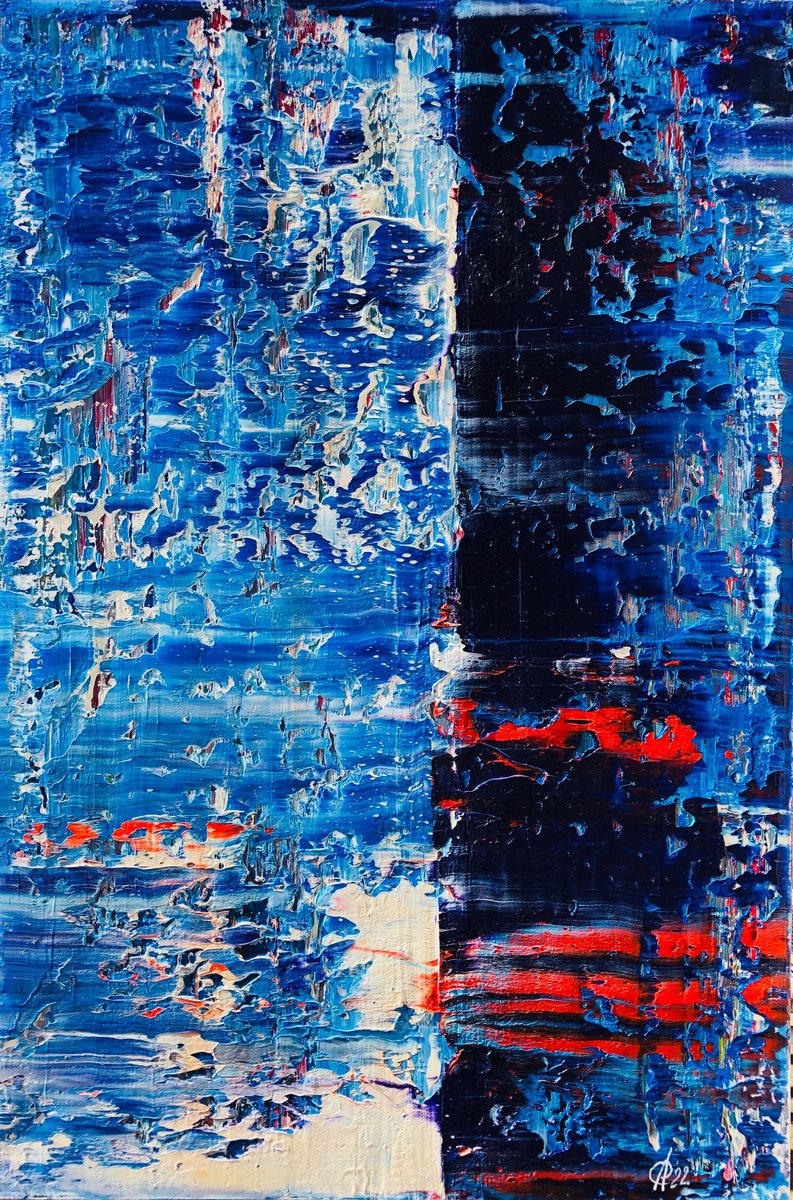 Abstract Oil Painting By Svitlana Andriichenko, 24 X 35", Frosty Kiss. A89, Original Artwork