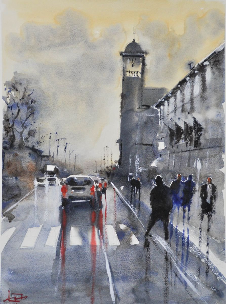 Impressionistic Cityscapes Watercolour By Flavio Furlan, 30 X 21, Bassano Ca