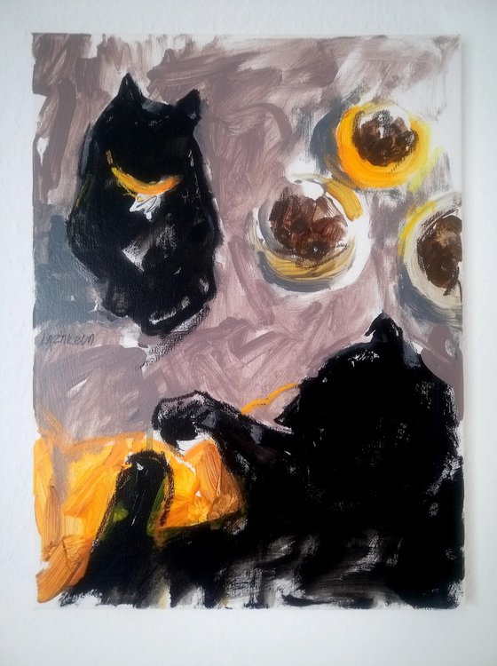 Black cats & yellow plate#2