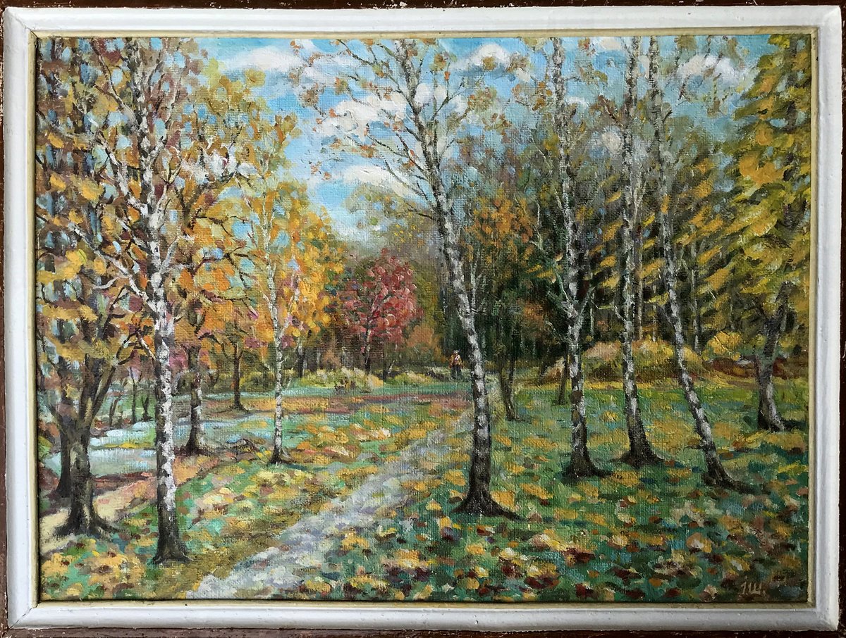 Impressionistic Landscape Oil Painting By Ivan Shapoval, 38 X 28, Golden Autumn, Original Artwork