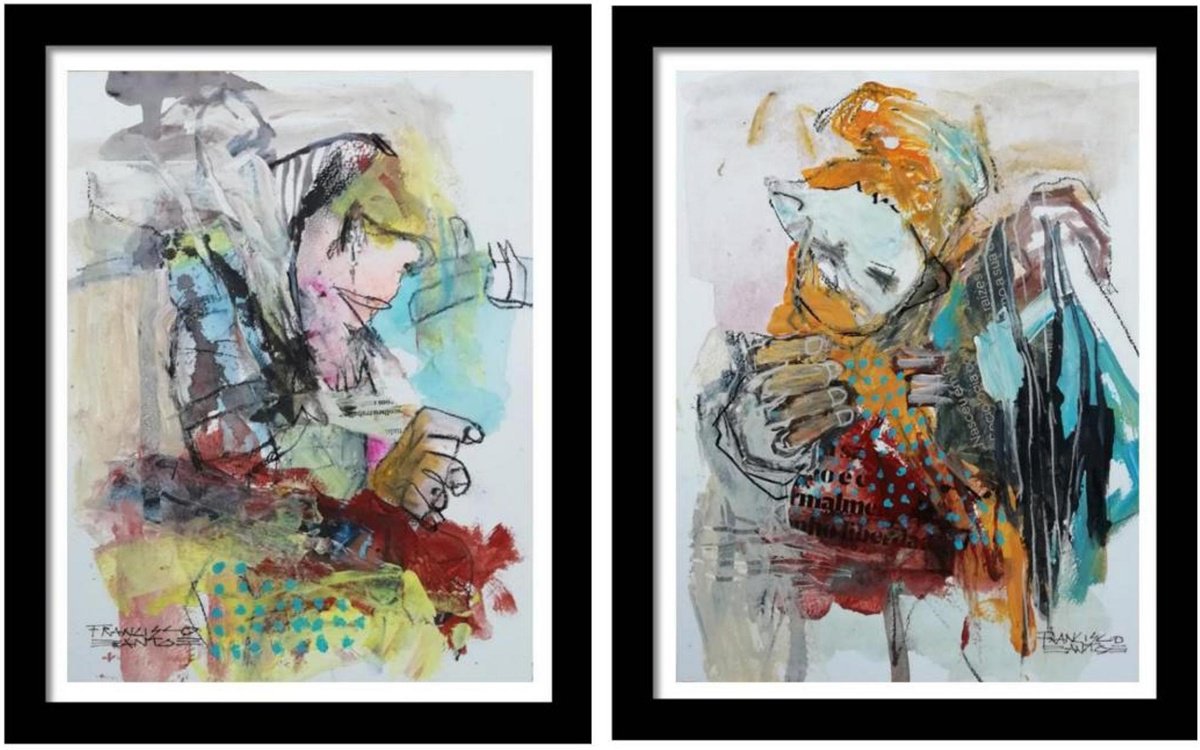 Organic Abstract Painting By Francisco Santos, 24 X 14, Study Of The Day - Serie 2.2, Original Artwork