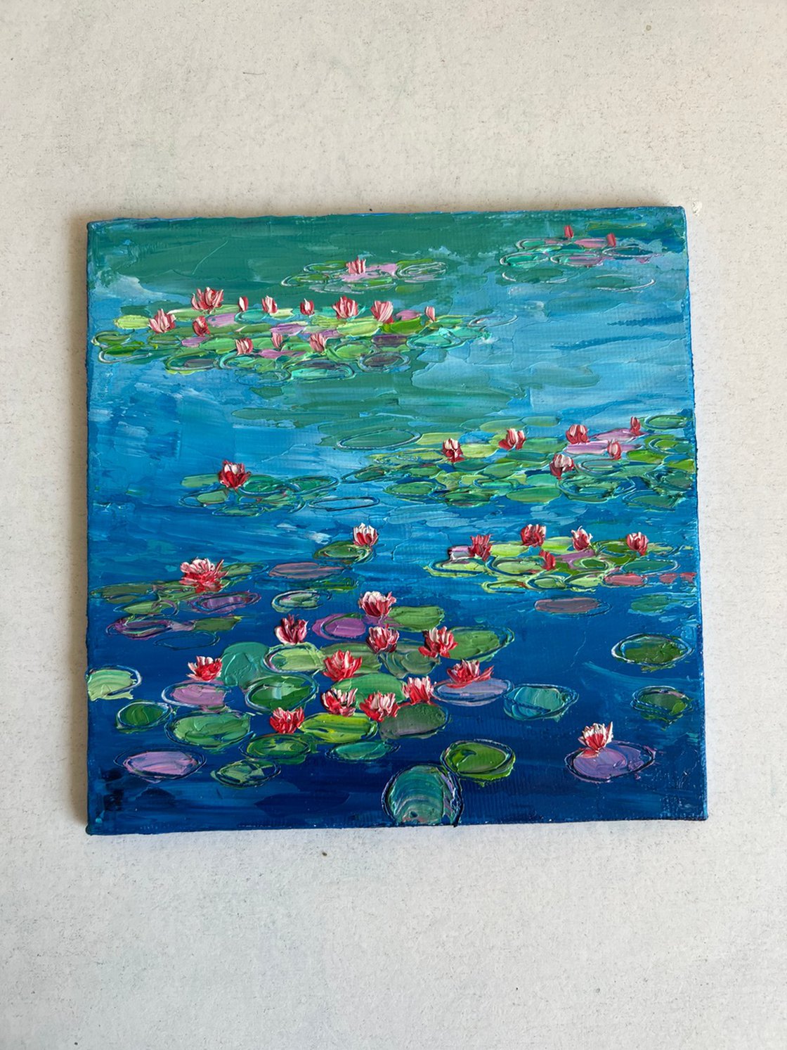 Water Lilies. Mini oil painting. Small canvas art. by MINIMstudio.