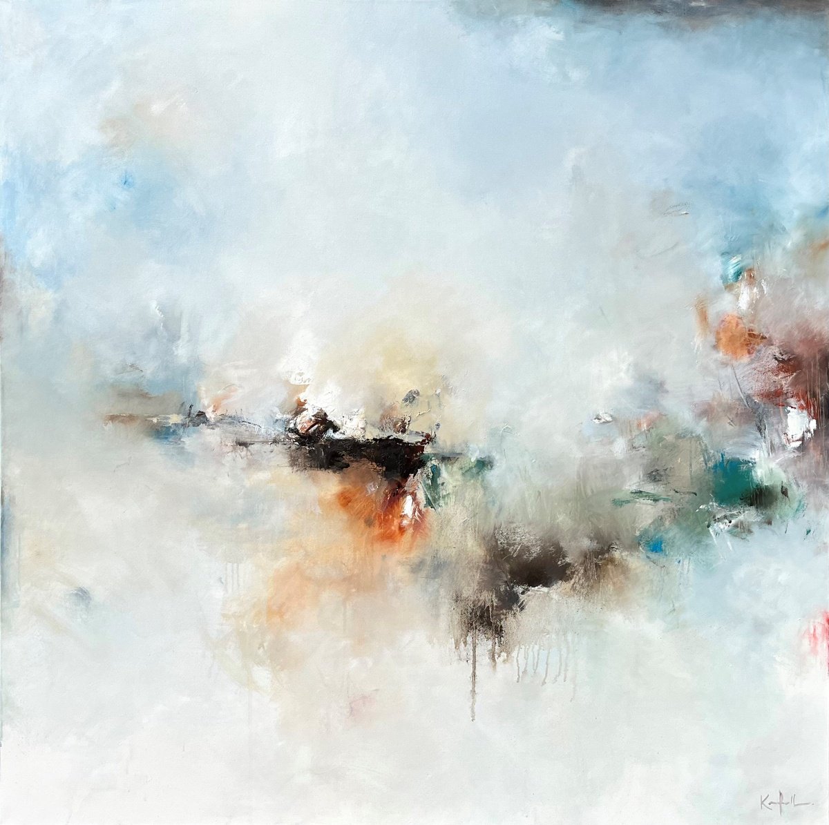 Abstract Oil Painting By Nicholas Kriefall, 48 X 48", Childhood Keep Ii: Cave, Original Artwork