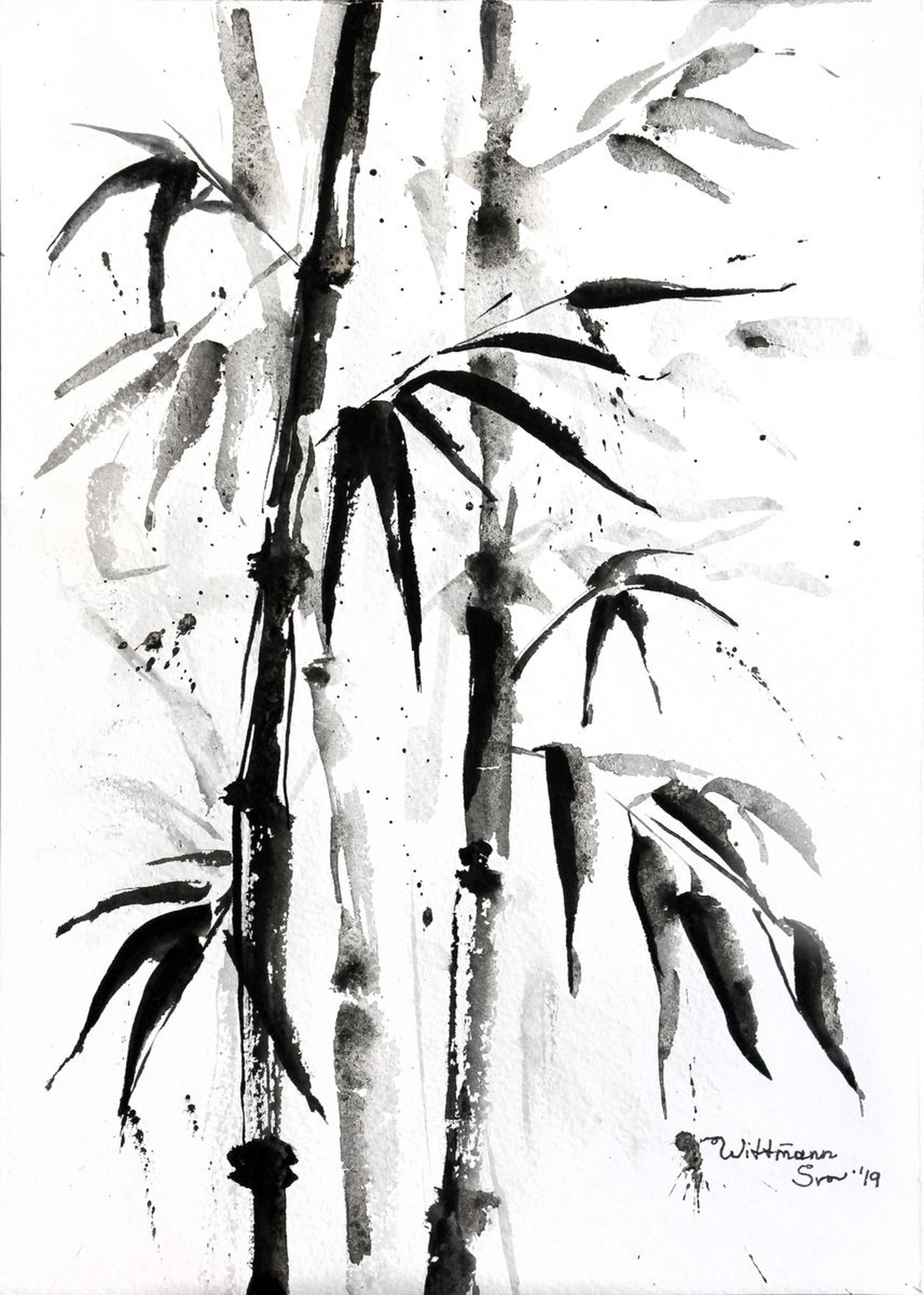 Bamboo Trees Monochrome Black Painting Few L Artfinder