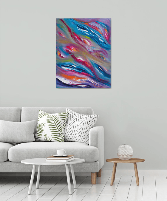 Quiet night, abstract textured work of art, 70x90 cm