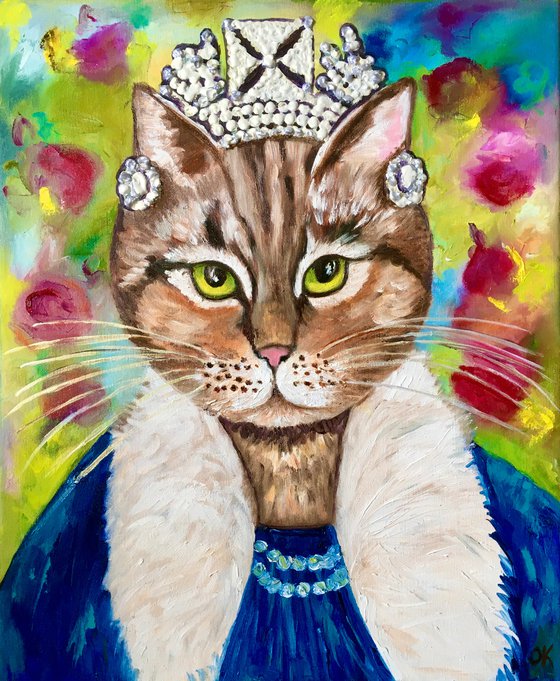 Cat La Queen FELINE ART.  Original oil painting for cat lovers