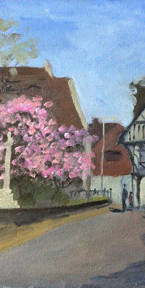 Cherry blossom at St Lawrence, oil painting. by Julian Lovegrove Art