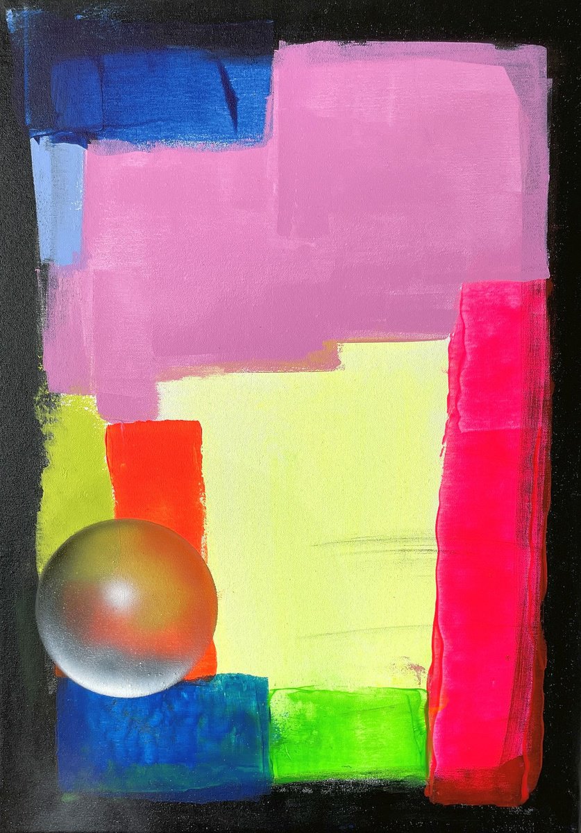 Abstract Acrylic Painting By Juan Jose Garay, 20 X 28", Transformation Circle 02, Original Artwork