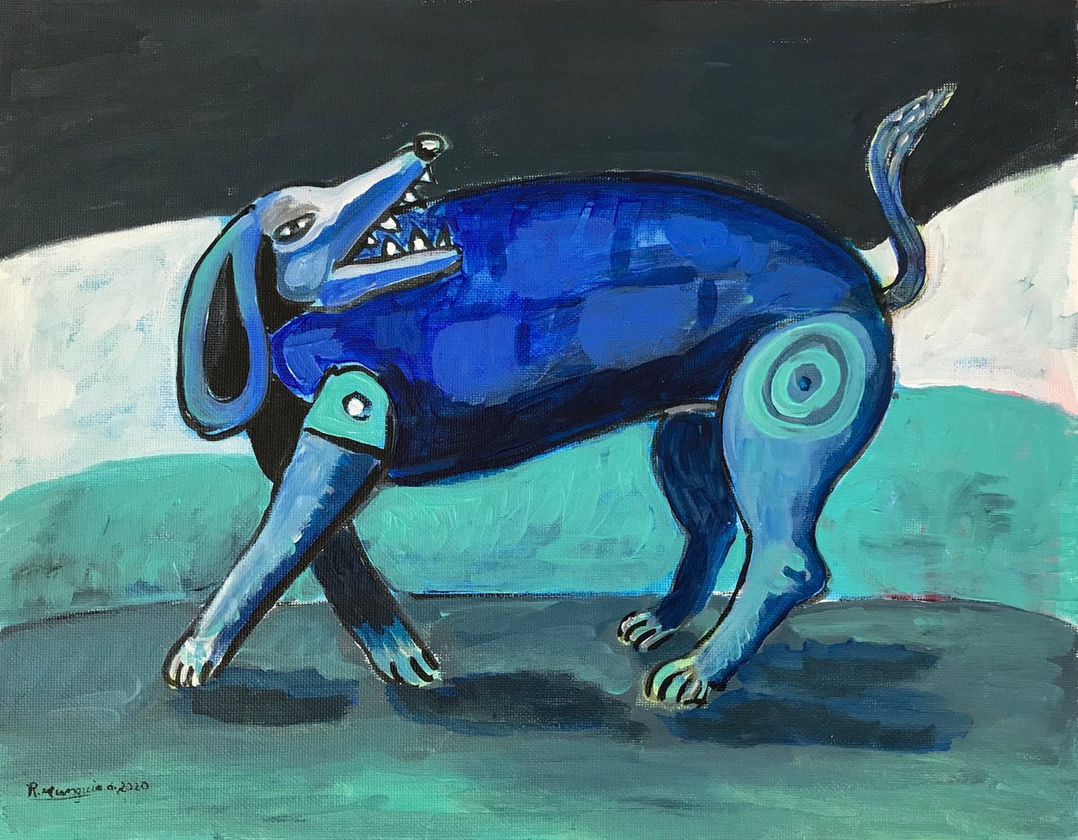 Blue Barking Dog - � by Roberto Munguia Garcia