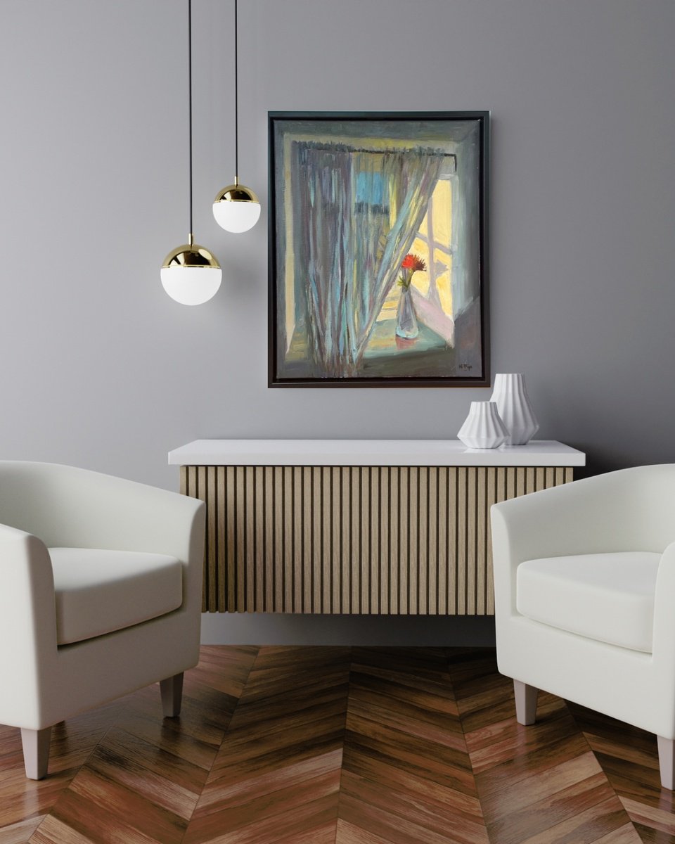 Impressionistic Still Life Oil Painting By Nithya Swaminathan, 17 X 21", Rose By The Window, Original Artwork