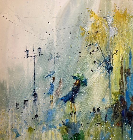 Sold Watercolor “Spring windy rain” perfect gift