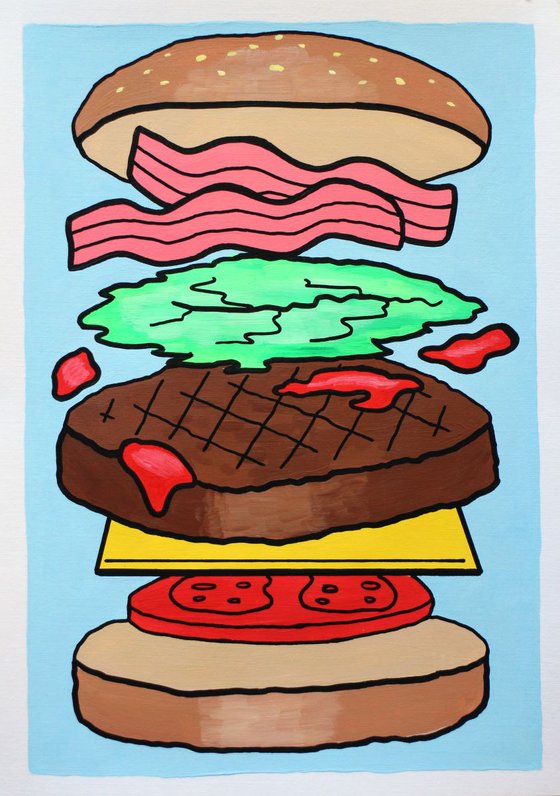 'Burger Deconstructed' Pop Art Painting On A4 Paper