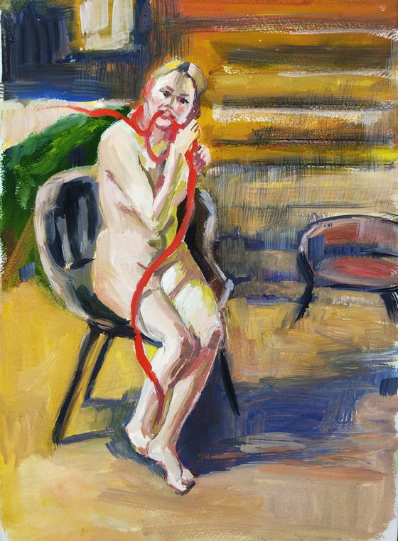 Red Ribbon. Nude girl