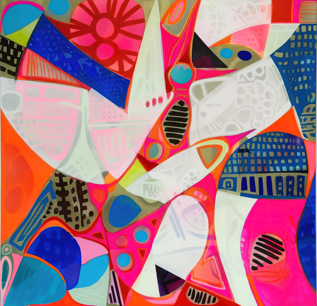 Abstract Acrylic Painting By V+V Kniazievi, 59 X 59", Fragments Of Pink Joy #4, Original Artwork