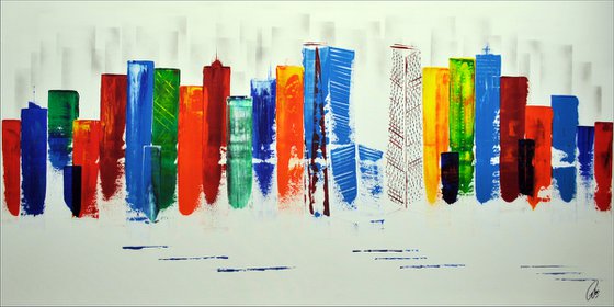 Exciting New York - XXL  abstract acrylic painting Skyline painting canvas wall art rainbow colors