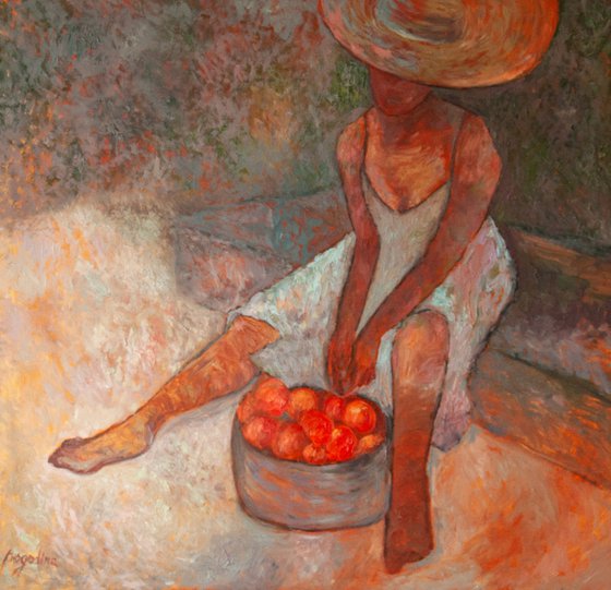 Sweet peaches - Large Original Faceless Woman Figurative Painting