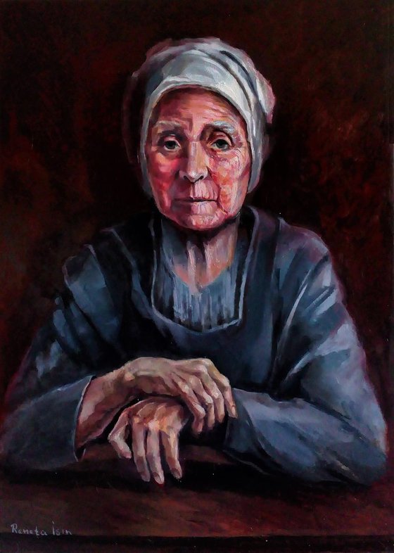 Old Woman - 50 x 70cm Oil on Canvas Portrait Painting