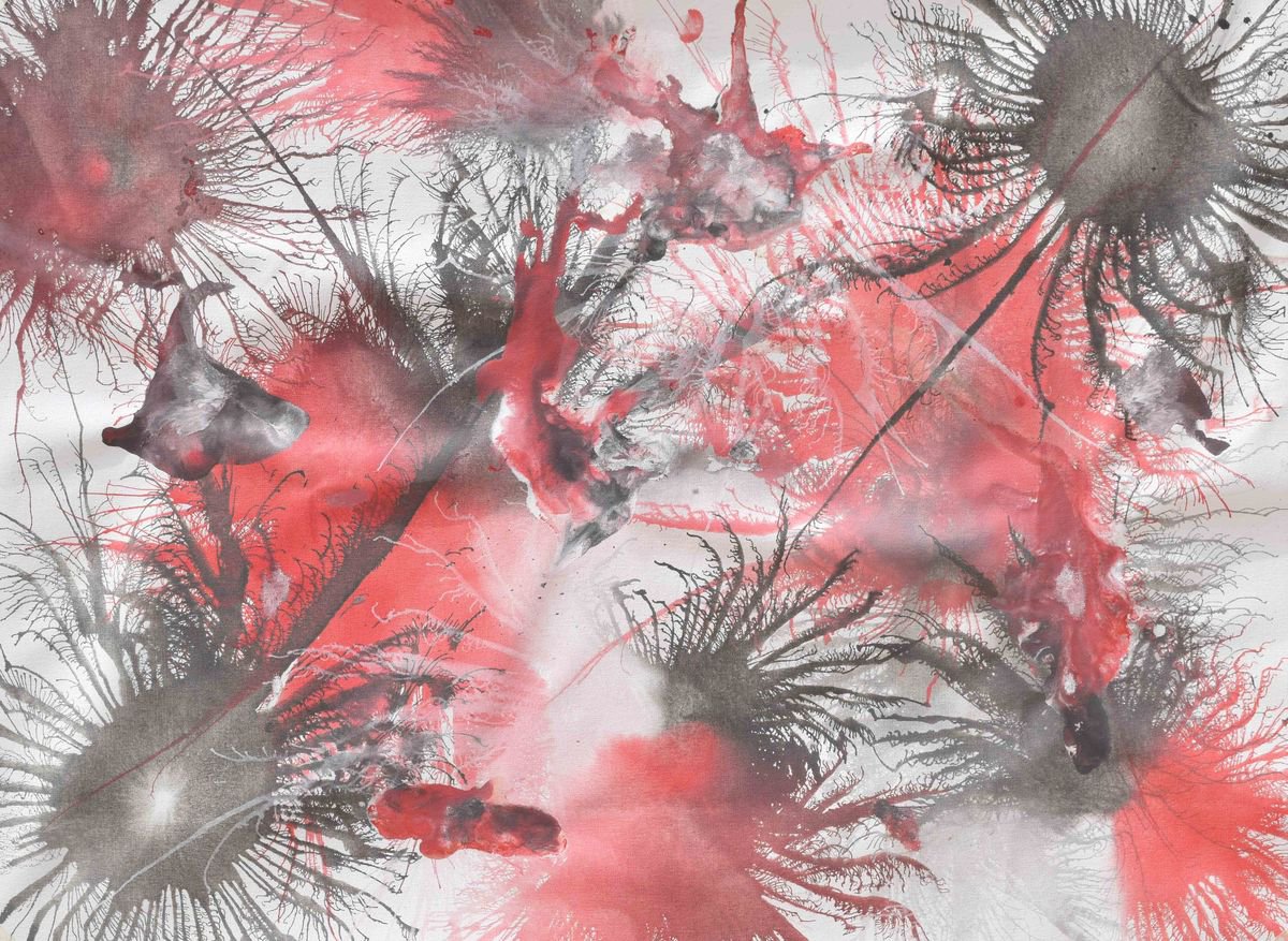 Abstract Acrylic Painting By Sumit Mehndiratta, 43 X 32", Exploflora Series No. 14, Original Artwork