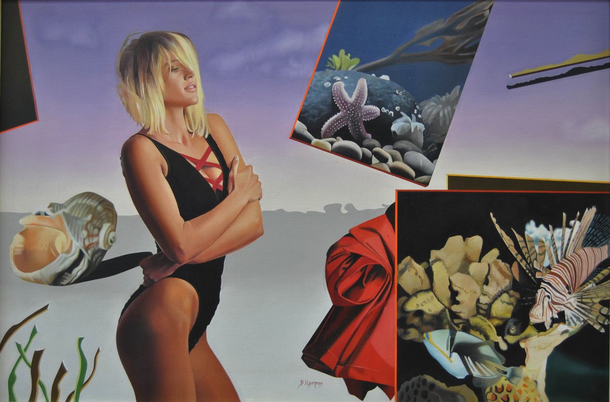 Photorealistic Portrait Oil Painting By Valeri Tsvetkov, 24 X 16", Sea World, Original Artwork