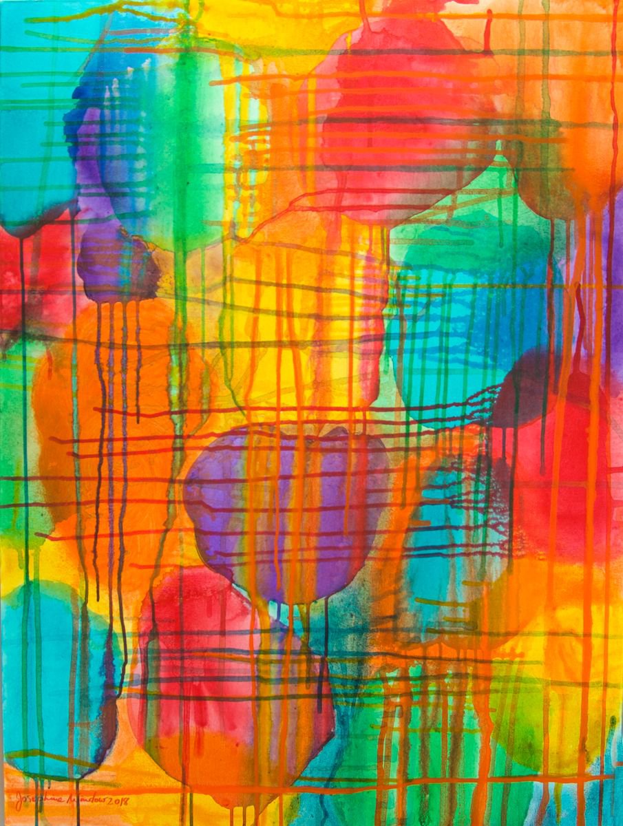 Organic Abstract Acrylic Painting By Josephine Window, 30 X 40", Brightness #1, Original Artwork