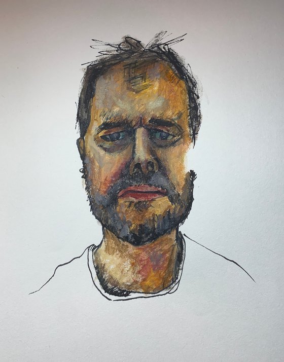 Self Portrait Study In Ink and watercolour