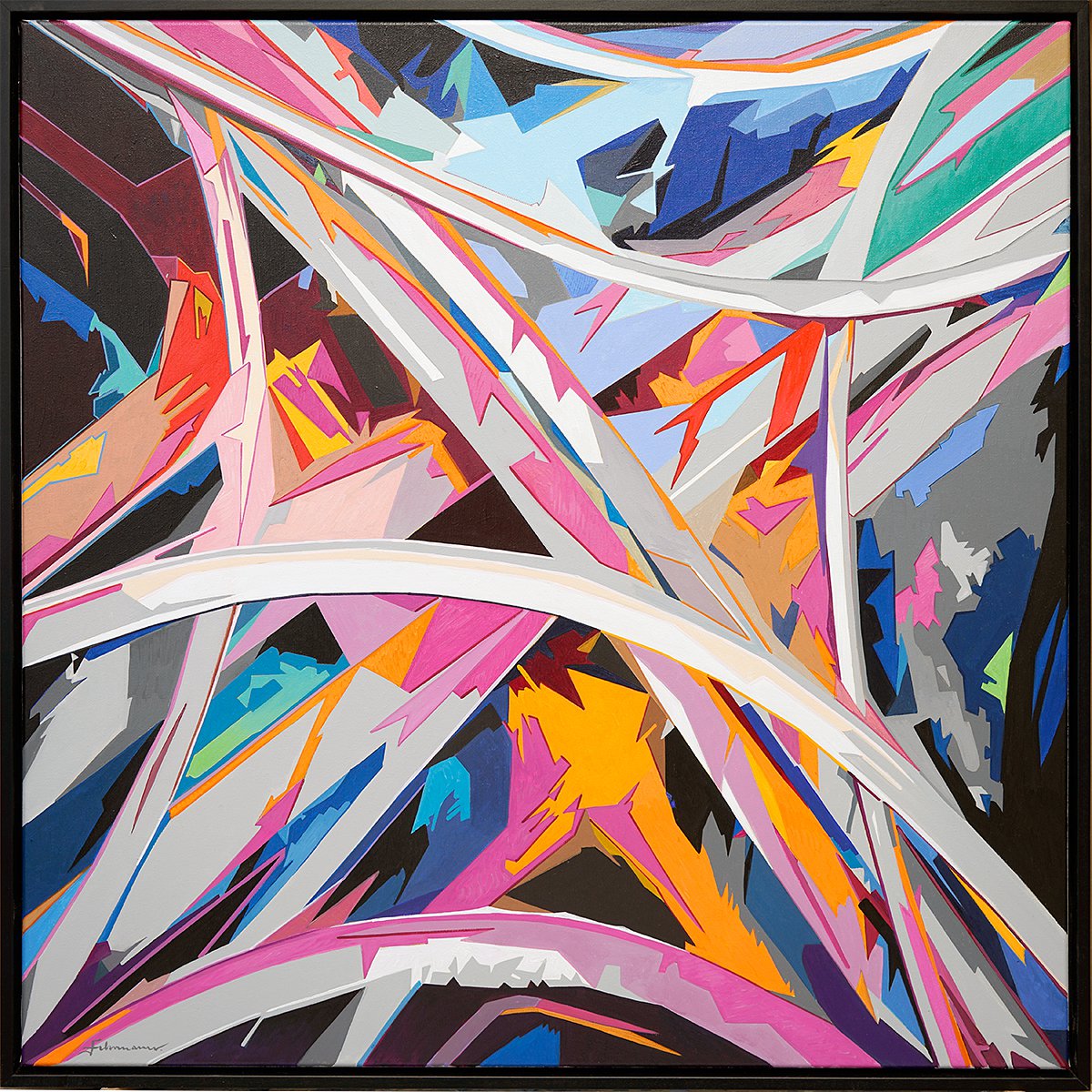 Urban And Pop Cityscapes Acrylic Painting By Uwe Fehrmann, 33 X 33", Always And Everywhere, No. 3, Original Artwork