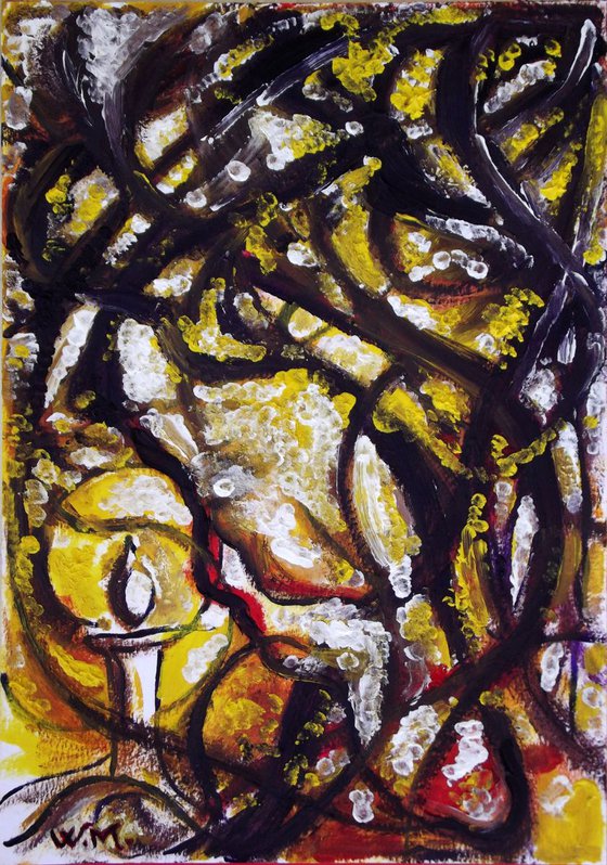 THE PRIESTESS - Modern Abstract Figure Painting - 30x20.5 cm