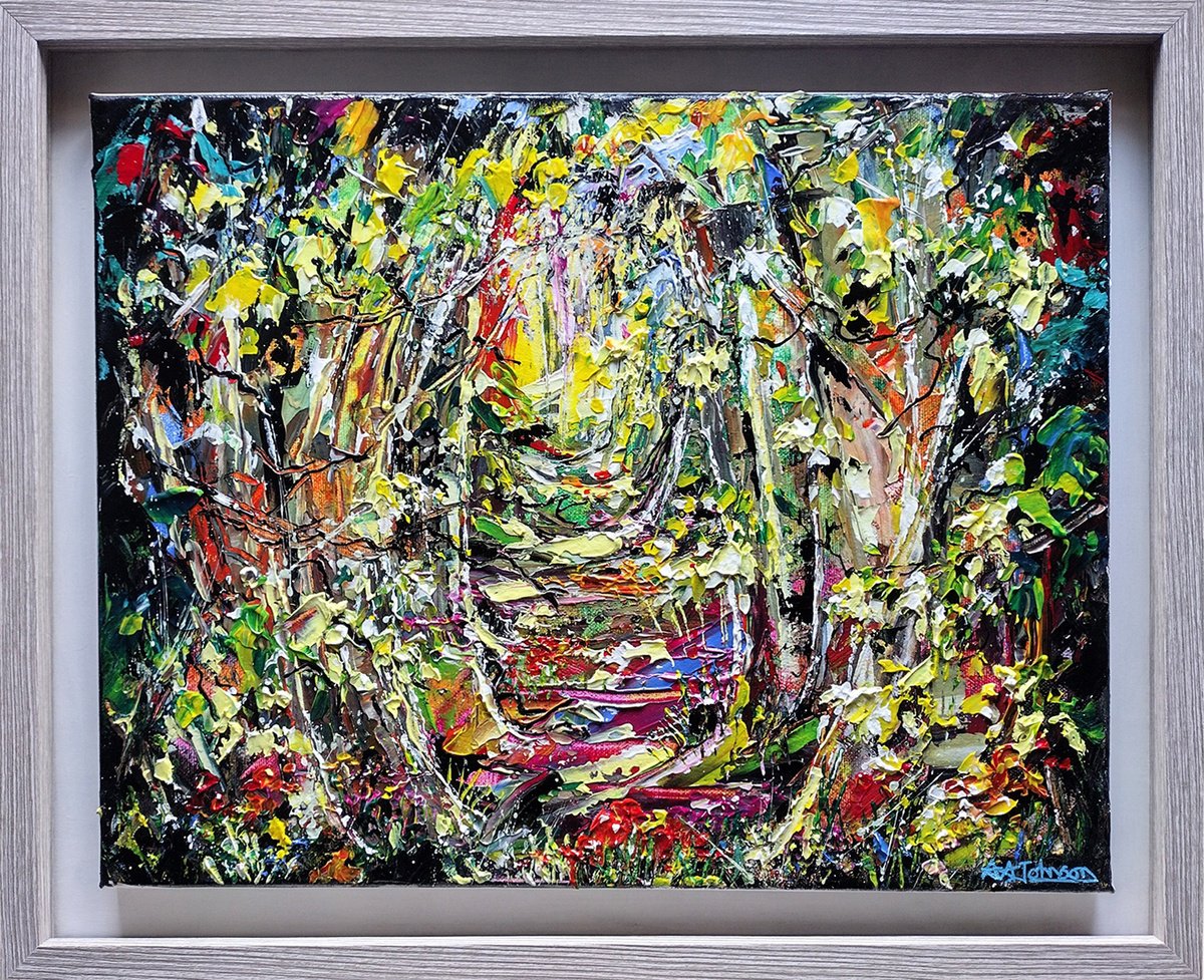 Abstract Acrylic Painting By Andrew Alan Johnson, 21 X 17, The Woodland Way, Original Artwork