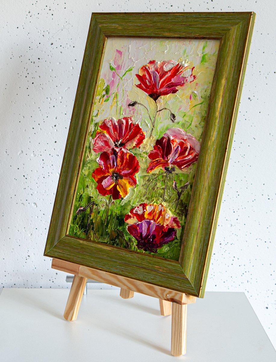 Impressionistic Botanical Oil Painting By Vladyslav Durniev, 11 X 15", Red Flowers(Framed), Original Artwork
