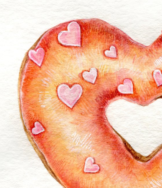 Cute watercolor donut with little hearts