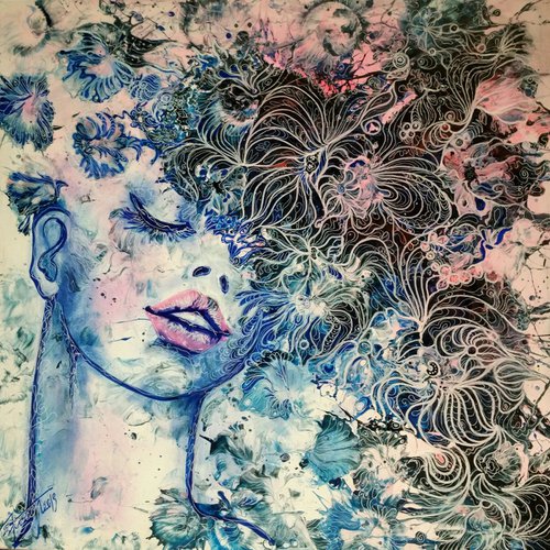 "Madeleine",Original mixed media painting on canvas 70x70x2cm,ready to hang by Elena Kraft