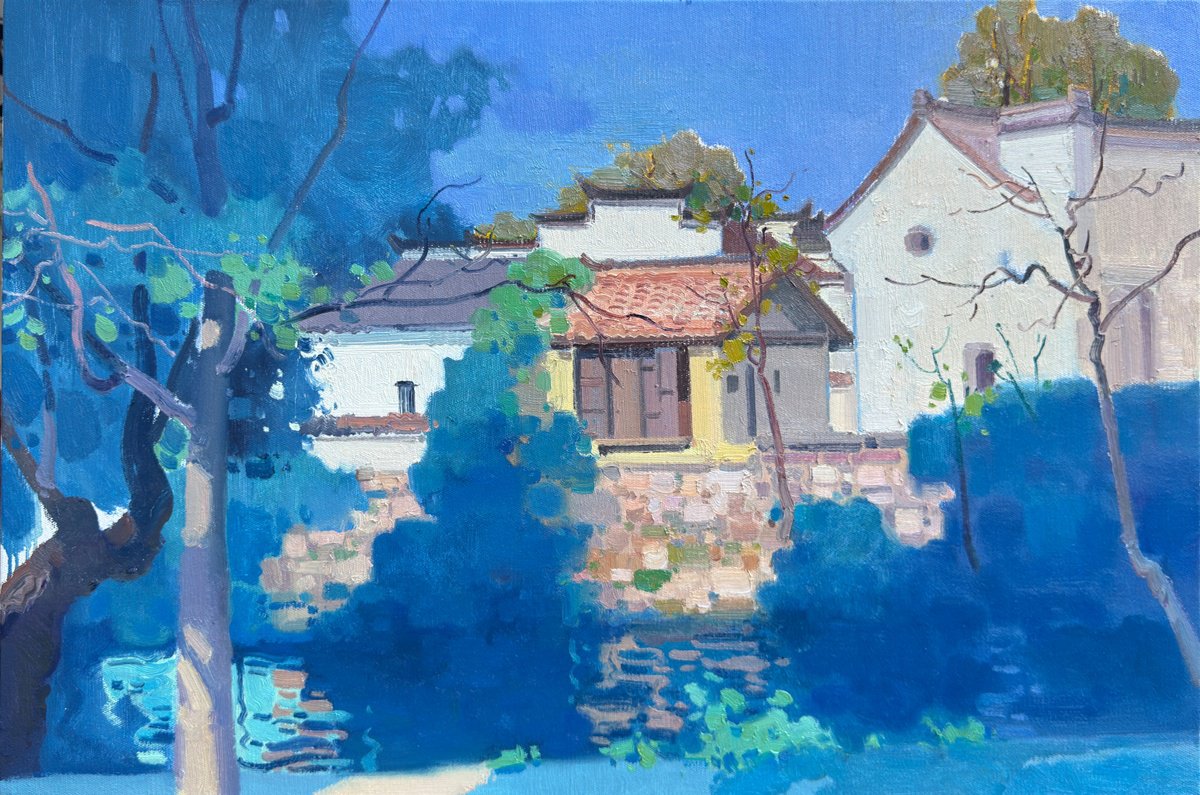 Impressionistic Landscape Oil Painting By Jianzhe Chon, 35 X 24, Yard 246, Original Artwork