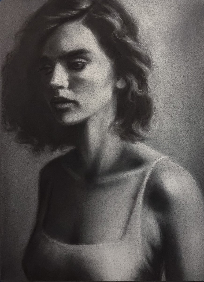 Expressive Portrait Pastel Drawing By Artmoods Tp, 12 X 16, Graphic Interlude 0423-03, Original Artwork