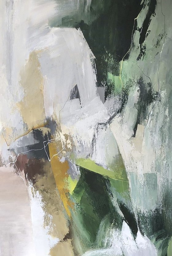 "Green Glory 5" Dark green gray abstract art