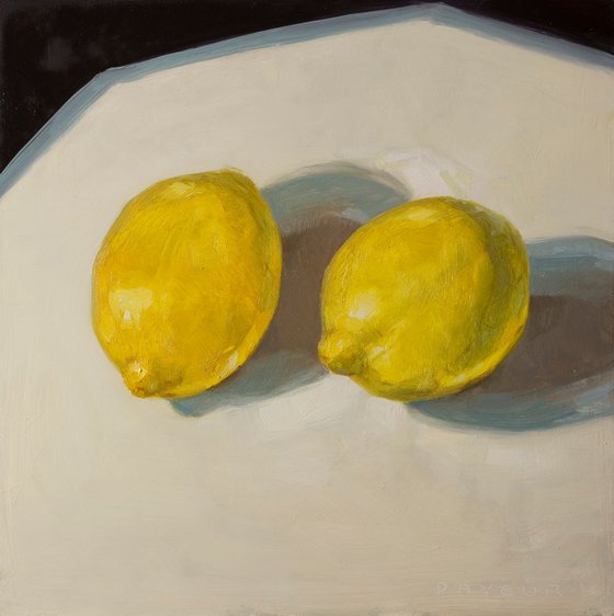 large modern still life of yellow lemons