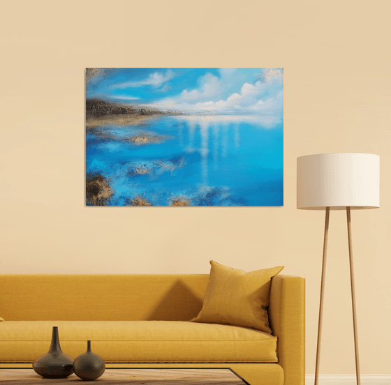 A XL large modern abstract figurative seascape painting "Blue emotion"