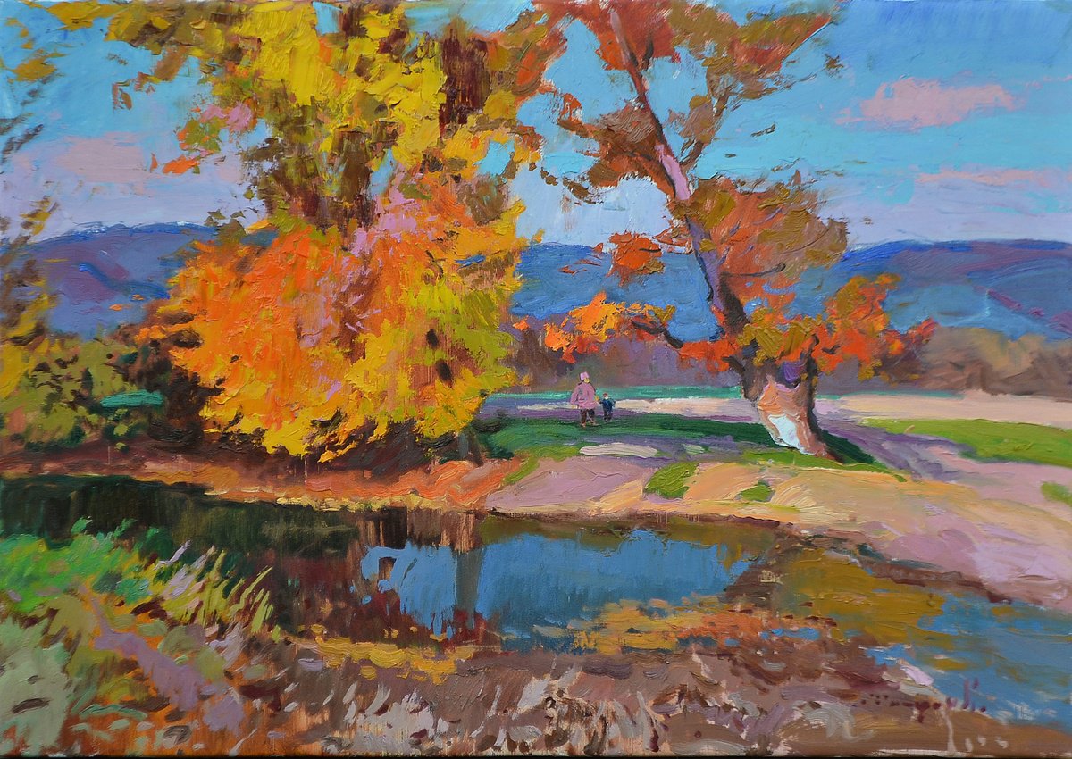 Impressionistic Landscape Oil Painting By Alexander Shandor, 31 X 24, October, Original Artwork