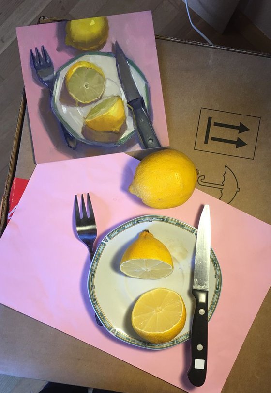 Original Kitchen Still Life - Lemons from the top